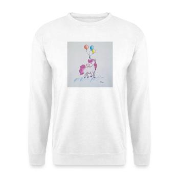 Pastell-Einhorn mit Ballons - Unisex Pullover - Weiß - Vorne - Alina (178cm) & Michal (187cm)