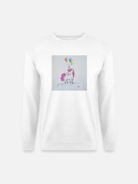 Pastell-Einhorn mit Ballons - Unisex Pullover - Weiß