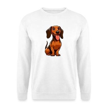 Süßer Dackel Cartoon Hund Lustig Welpe Design - Unisex Pullover - Weiß - Vorne - Alina (178cm) & Michal (187cm)