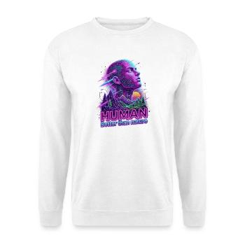 Human_-_better_than_Nature_-_Retrowave - Unisex Pullover - Weiß - Vorne - Alina (178cm) & Michal (187cm)