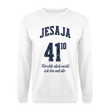 Jahreslosung 2027 Jesaja 41,10 Bibelvers Geschenk - Unisex Pullover - Weiß - Vorne - Alina (178cm) & Michal (187cm)