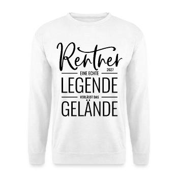 Rentner 2027 Legende verlässt Gelände - Rente  - Unisex Pullover - Weiß - Vorne - Alina (178cm) & Michal (187cm)