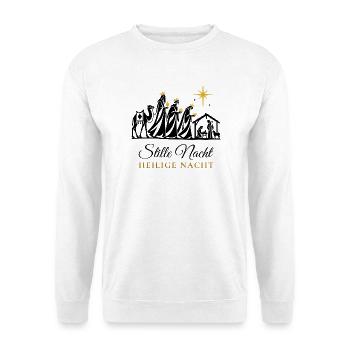 Stille Nacht Krippe Heilige Drei Könige christlich - Unisex Pullover - Weiß - Vorne - Alina (178cm) & Michal (187cm)