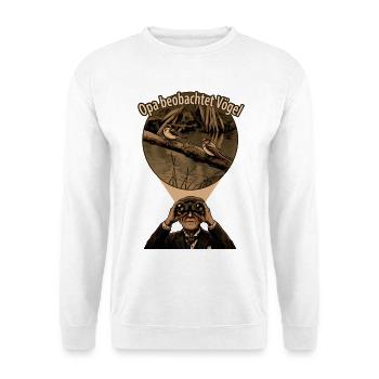 Opa beobachtet Vögel Vintage - Unisex Pullover - Weiß - Vorne - Alina (178cm) & Michal (187cm)