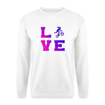 BMX-Racing Geschenkidee für die Freestyle-Fahrerin - Unisex Pullover - Weiß - Vorne - Alina (178cm) & Michal (187cm)