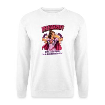 Pflegekraft Superheldin Motiv - Unisex Pullover - Weiß - Vorne - Alina (178cm) & Michal (187cm)