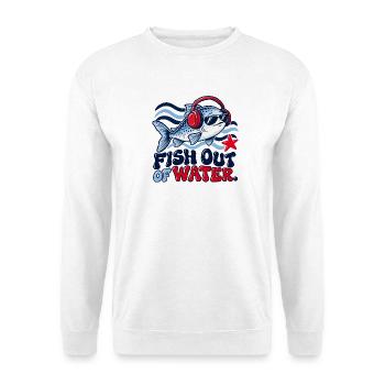 Fisch Out of Water mit Kopfhörern - Unisex Pullover - Weiß - Vorne - Alina (178cm) & Michal (187cm)