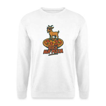 Bock auf Pizza lustiger Ziegenbock im Retrolook - Unisex Pullover - Weiß - Vorne - Alina (178cm) & Michal (187cm)