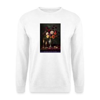 Dunkles Blumenstillleben - Unisex Pullover - Weiß - Vorne - Alina (178cm) & Michal (187cm)