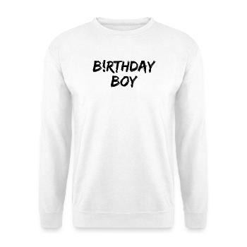 BiRTHDAY BOY, GEBURTSTAGSKIND, HAPPY BIRTHDAY MANN - Unisex Pullover - Weiß - Vorne - Alina (178cm) & Michal (187cm)