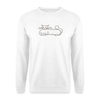Sehr lange und blasse weiße Katze – lustige Zeichnung - Unisex Pullover - Weiß - Vorne - Alina (178cm) & Michal (187cm)