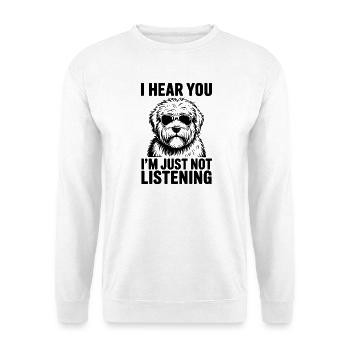 Old English Sheepdog Spruch Witz Bobtail Geschenk  - Unisex Pullover - Weiß - Vorne - Alina (178cm) & Michal (187cm)