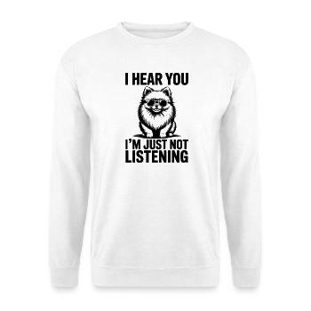 Zwergspitz Sprüche Lustiges Pomeranian Geschenk - Unisex Pullover - Weiß - Vorne - Alina (178cm) & Michal (187cm)