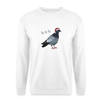 Ho Ho Ho - Taube mit Weihnachtsmütze - Unisex Pullover - Weiß - Vorne - Alina (178cm) & Michal (187cm)