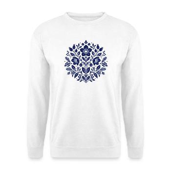 Blaue Christrosen & Hagebutten im floralen Stil - Unisex Pullover - Weiß - Vorne - Alina (178cm) & Michal (187cm)