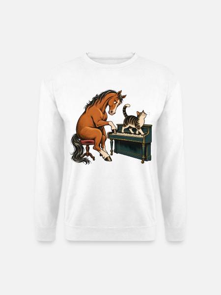 Pferd und Katze spielen Klavier - Unisex Pullover - Weiß