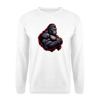 Kraftvoller Gorilla mit rotem Outline - Unisex Pullover - Weiß - Vorne - Alina (178cm) & Michal (187cm)