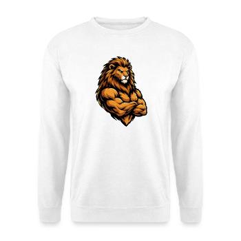 König der Stärke: Löwe mit Muskeln - Unisex Pullover - Weiß - Vorne - Alina (178cm) & Michal (187cm)