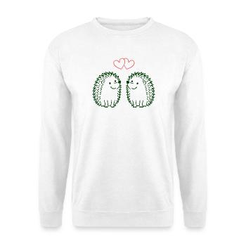 Herzchen-Igel Duo Liebesillustration - Unisex Pullover - Weiß - Vorne - Alina (178cm) & Michal (187cm)
