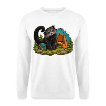 Kleiner Binturong am bunten Kuppelzelt - Unisex Pullover - Weiß - Vorne - Alina (178cm) & Michal (187cm)