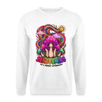 Psychedelische Pilze Neonfarben Pop Art - Unisex Pullover - Weiß - Vorne - Alina (178cm) & Michal (187cm)