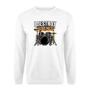 I Destroy Silence Schlagzeuger Funny Rock Band - Unisex Pullover - Weiß - Vorne - Alina (178cm) & Michal (187cm)