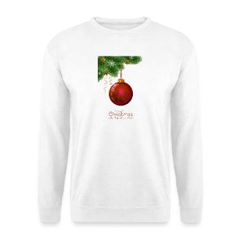 Weihnachtskugel hängt an einem Kiefernzweig. - Unisex Pullover - Weiß - Vorne - Alina (178cm) & Michal (187cm)