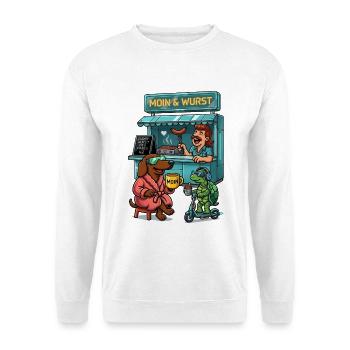 Dackel Imbiss Futuristisch - Unisex Pullover - Weiß - Vorne - Alina (178cm) & Michal (187cm)
