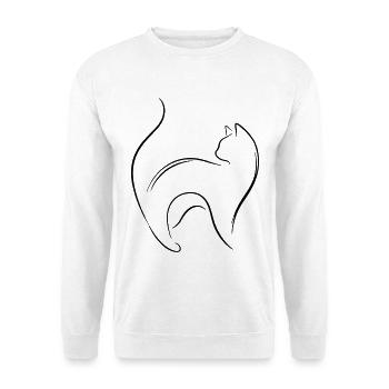 Minimalistische Katze – Abstrakte Katzenlinienzeichnung - Unisex Pullover - Weiß - Vorne - Alina (178cm) & Michal (187cm)