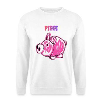 PIGGI Pink Pig im Cartoon-Stil - Unisex Pullover - Weiß - Vorne - Alina (178cm) & Michal (187cm)
