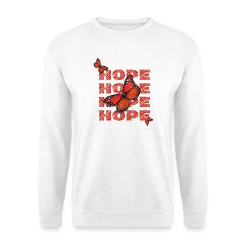 Hope Hoffnung Schmetterlinge Vintage Motiv - Unisex Pullover - Weiß - Vorne - Alina (178cm) & Michal (187cm)