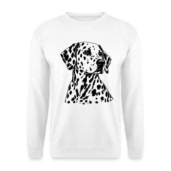 Dalmatiner – Schwarz Weiß Hundeporträt - Unisex Pullover - Weiß - Vorne - Alina (178cm) & Michal (187cm)