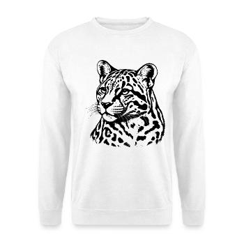 Nebelparder – Schwarz Weiß Raubkatzenporträt - Unisex Pullover - Weiß - Vorne - Alina (178cm) & Michal (187cm)