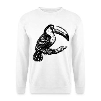 Tukan – Schwarz Weiß Vogelgravur - Unisex Pullover - Weiß - Vorne - Alina (178cm) & Michal (187cm)