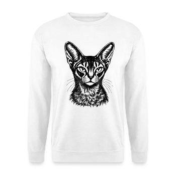 Orientalisch Kurzhaar – Black Ink Katzenporträt - Unisex Pullover - Weiß - Vorne - Alina (178cm) & Michal (187cm)