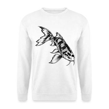 Koi Karpfen – Schwarz Weiß Fischgravur - Unisex Pullover - Weiß - Vorne - Alina (178cm) & Michal (187cm)
