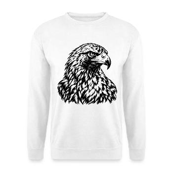 Adler – Majestätische Schwarz Weiß Gravur - Unisex Pullover - Weiß - Vorne - Alina (178cm) & Michal (187cm)
