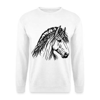 Fjordpferd – Norwegisches Pferd in Gravur - Unisex Pullover - Weiß - Vorne - Alina (178cm) & Michal (187cm)