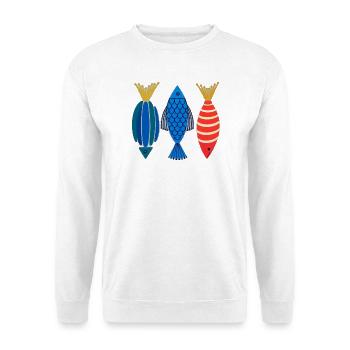 Volkskunst Fisch Meeresozean Abstraktes Grafik-Tee - Unisex Pullover - Weiß - Vorne - Alina (178cm) & Michal (187cm)