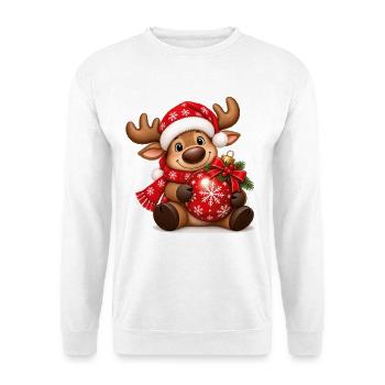 Weihnachtselch mit roter Weihnachtskugel - Unisex Pullover - Weiß - Vorne - Alina (178cm) & Michal (187cm)