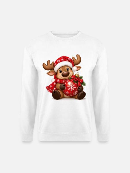 Weihnachtselch mit roter Weihnachtskugel - Unisex Pullover - Weiß