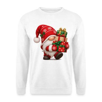 Weihnachtsgnom mit bunten Weihnachtsgeschenken - Unisex Pullover - Weiß - Vorne - Alina (178cm) & Michal (187cm)
