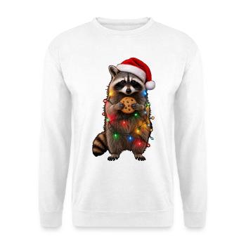 Süßer Weihnachtsmützen Waschbär mit Lichterkette - Unisex Pullover - Weiß - Vorne - Alina (178cm) & Michal (187cm)