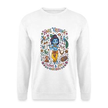 Cute Krishna Doodle – Hare Krishna Love & Joy  - Unisex Pullover - Weiß - Vorne - Alina (178cm) & Michal (187cm)