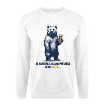 Humor Beer Bear - Unisex Pullover - Weiß - Vorne - Alina (178cm) & Michal (187cm)