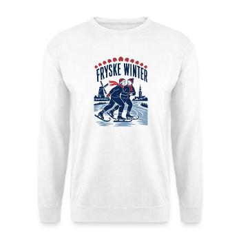 Fryske Winter Retro Schlittschuh Schaatsen Design - Unisex Pullover - Weiß - Vorne - Alina (178cm) & Michal (187cm)