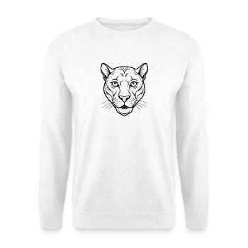 Panthergesicht - Unisex Pullover - Weiß - Vorne - Alina (178cm) & Michal (187cm)