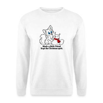 Christmas Fox macht einen kleinen Schneefreund - Unisex Pullover - Weiß - Vorne - Alina (178cm) & Michal (187cm)
