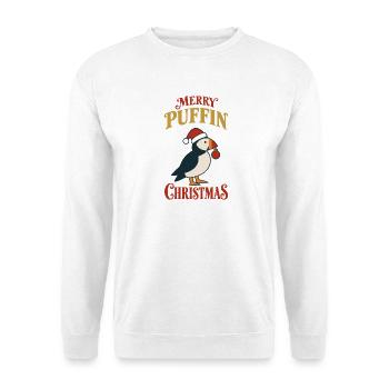 Frohe Papageitaucher Weihnachten Lustiger Weihnachtsvogel - Unisex Pullover - Weiß - Vorne - Alina (178cm) & Michal (187cm)