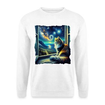 Norwegische Waldkatze Starry Night - Unisex Pullover - Weiß - Vorne - Alina (178cm) & Michal (187cm)